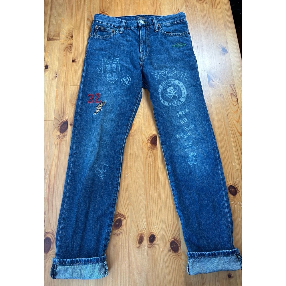 Vintage Polo Ralph Lauren Boys Sullivan Slim Navy Embroidered Jeans‎ Size 14/16